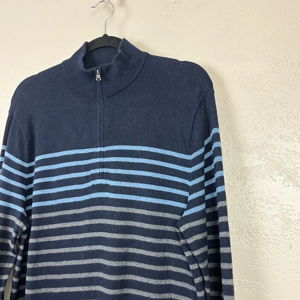 5 for $30 Banana Republic Sz M‎  Striped 1/4 Zip Mock Neck Pullover Sweater Blue